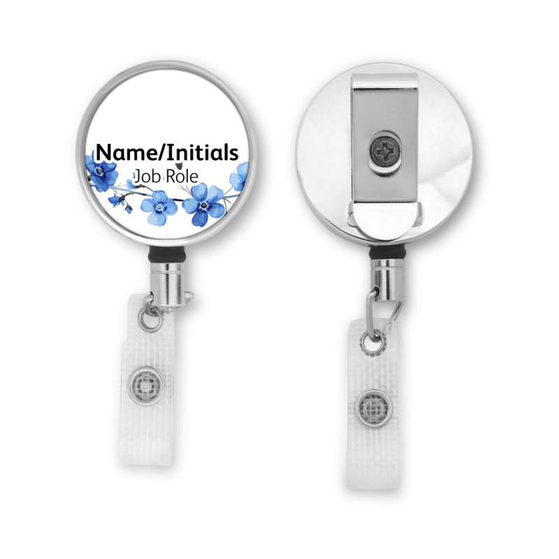 Personalised Metal ID Reel - Watercolour Forget Me Nots