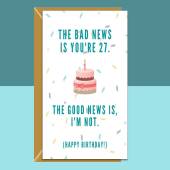 Funny 27th Birthday Card For Him or For Her on turning 27 years old - Ideal for friend, colleague, sibling - Can be personalised