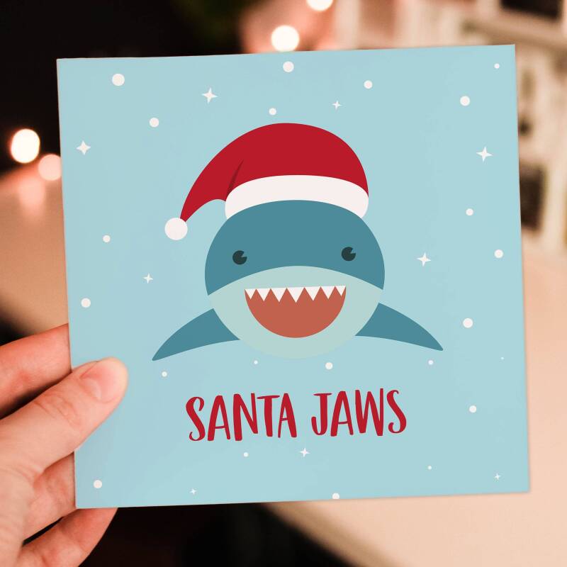 Santa Jaws shark sea life Christmas, Holidays, Xmas, festive card for children, child, toddler, baby, nephew (Size A6/A5/A4/Square 6x6") - A6: Single card