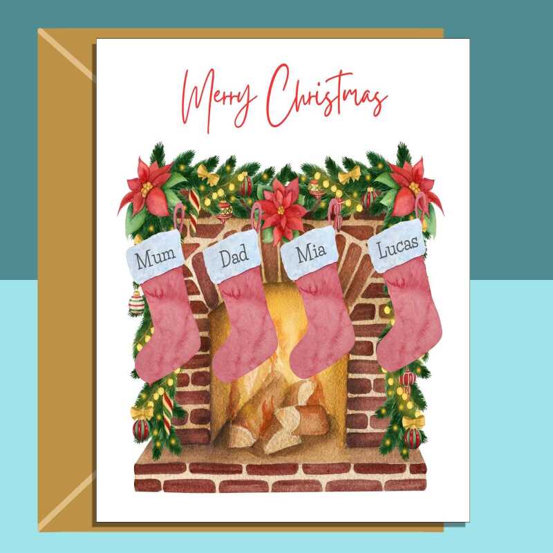 Personalised Family Christmas Card, customised names Xmas Card For friends, neighbours, brother, sister, son, daughter - 2, 3, 4 or 5 names - Blank inside - Square - Matte