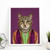 Cat in clothes, animal print, wall art - A5 - Glossy - Green