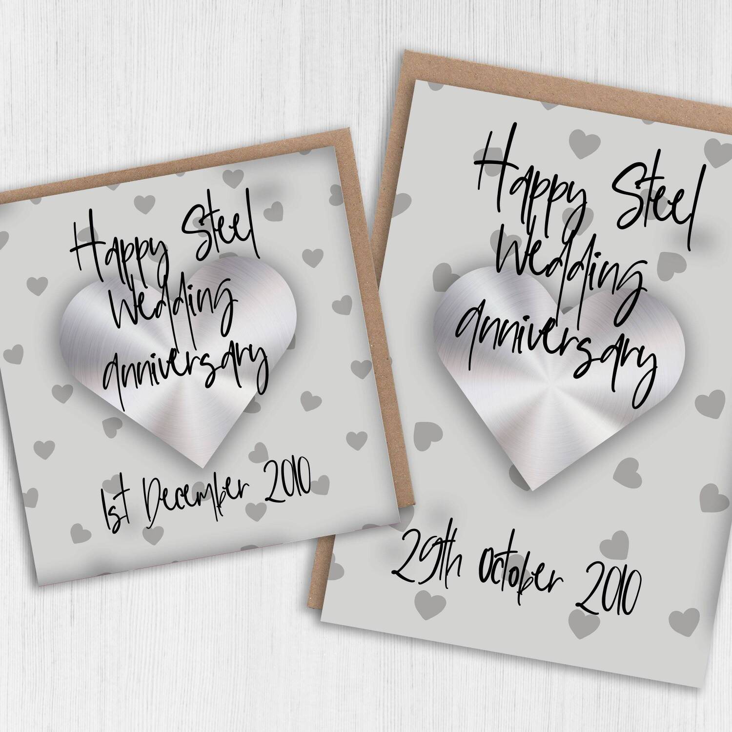 Personalised Steel (11th/11 year) anniversary card: Personalised with date (Size A6/A5/A4/Square 6x6") - A6: Single card