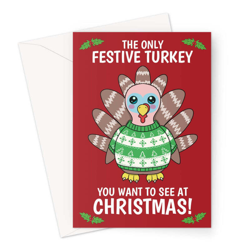 Festive Turkey Christmas Card For Vegetarians - A5 Portrait - 1 Card