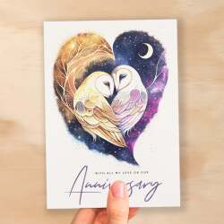 Anniversary Card For Wife Card for Anniversary Card For Husband Cute Owls Love Heart Anniversary Card For Boyfriend or Girlfriend - Small (4x6) / Blank Message