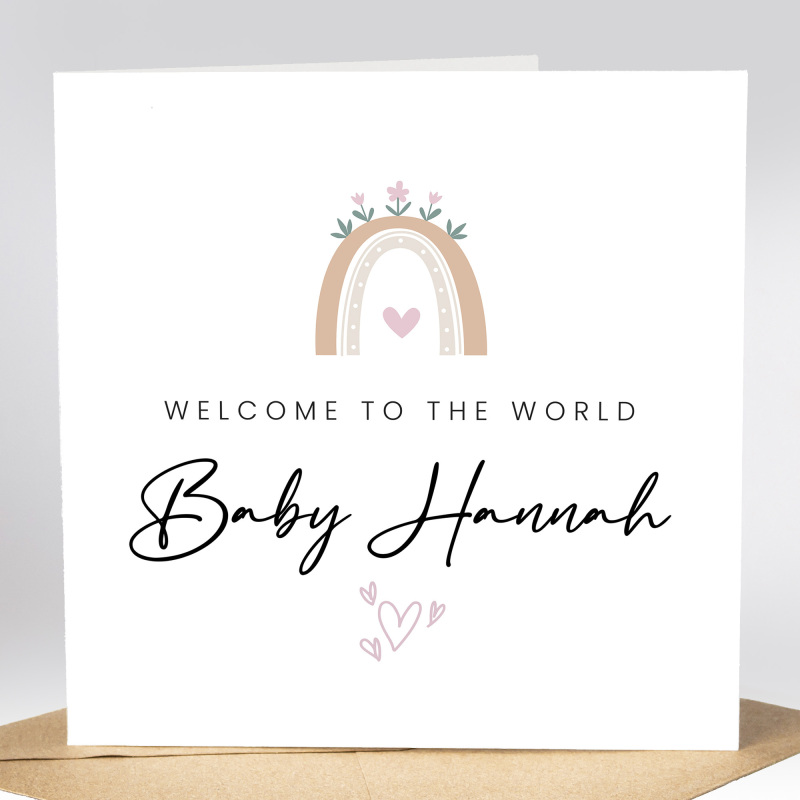 Rainbow New Baby Card, Expecting Card, Welcome to the World Card, New Born, Baby Girl Card, Rainbow Baby Card, Pink Baby Card Pregnancy Card