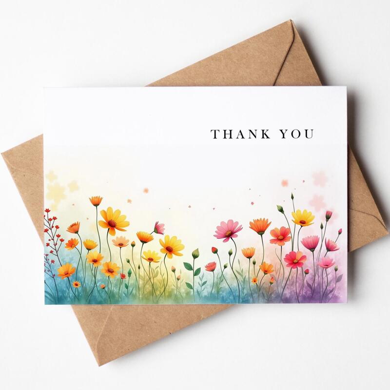 Thank You Cards, Wildflower Watercolour Thank You Card Set, Floral Multipack Notelet Card Pack, Simple Floral watercolour thank you cards - A6 - 4.1" x 5.8"