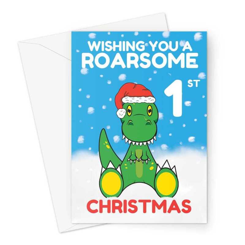 Children's Dinosaur First Christmas Card - A5 Portrait - 1 Card