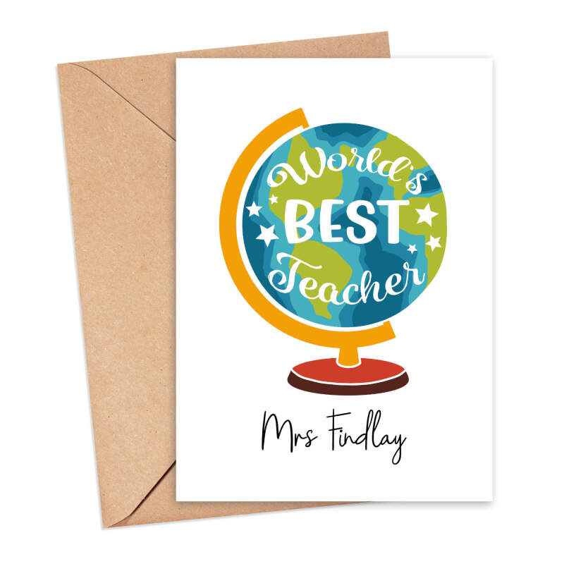 Personalised Thank You Teacher Card - World's Best Teacher - Small - Approx. A6 | 105mm x 14.8mm | 4.1in x 5.8in