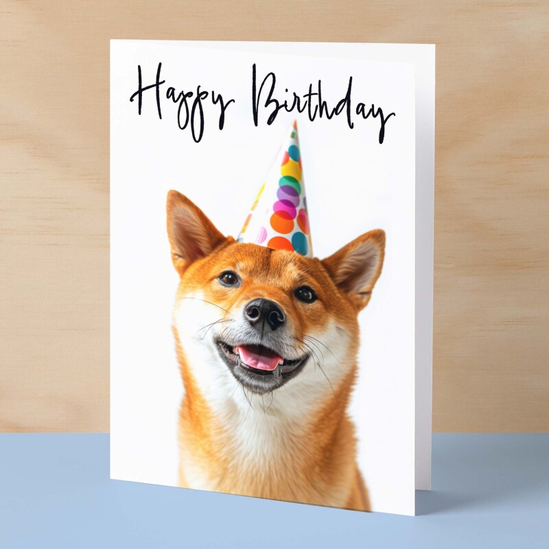 Birthday Card For Her Card For Friend Mum or Sister Birthday Card For Him Brother Dad Happy Birthday Card of Shiba Inu Dog Fun Birthday Card - Small (4x6) / Blank Message