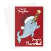 Merry Christmas Card For Daughter - Joyeux Noel Narwhal Pun - A5 Greeting Card - A5 Portrait - 1 Card