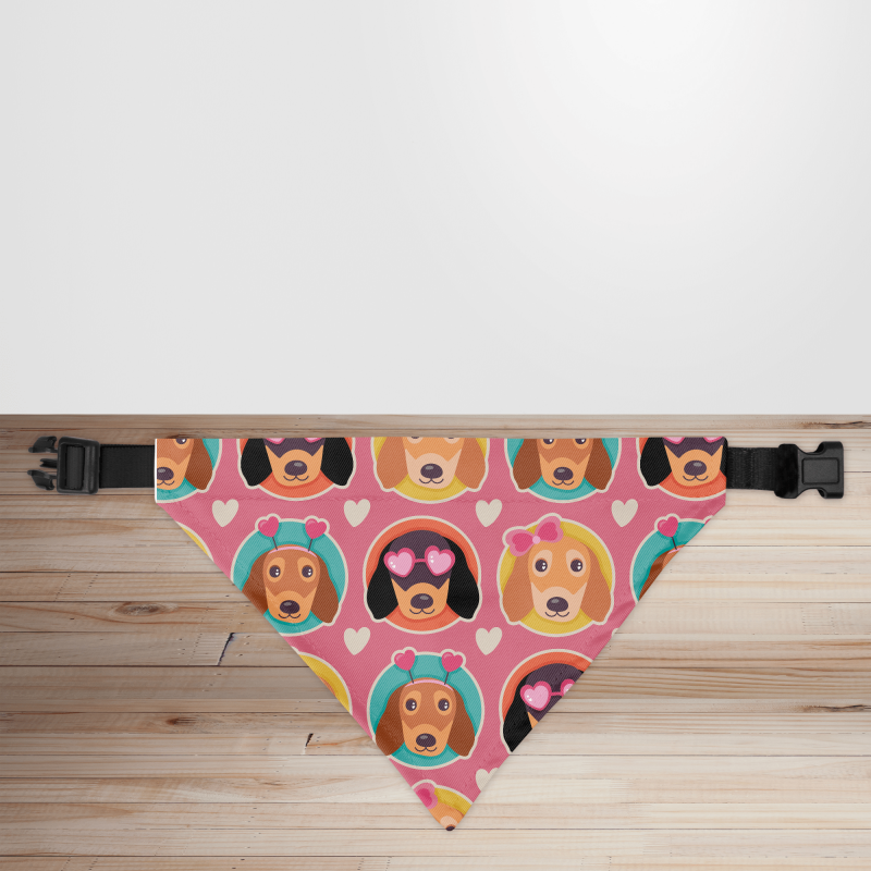 Puppy Love Sausage Dogs & Deely Boppers Print Dog/Puppy Bandana - Small - 12x17cm (Strap: 25mm - 40mm)