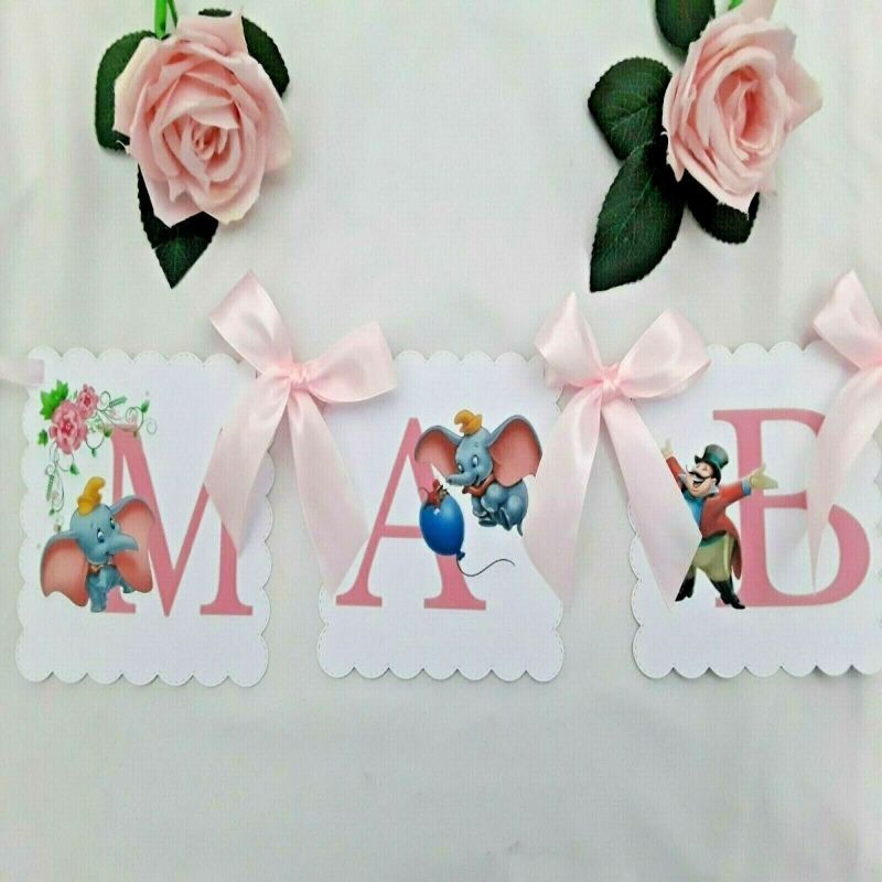 Personalised Dumbo Banner, Dumbo Name Banner, Dumbo Nursery Decor - No bows