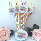 6 Personalised Dumbo Straws,ANY AGE Dumbo Birthday,Dumbo Straws, Dumbo Party Dec