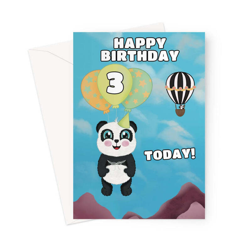 Happy 3rd Birthday Cute Panda Bear - A5 Portrait - 1 Card