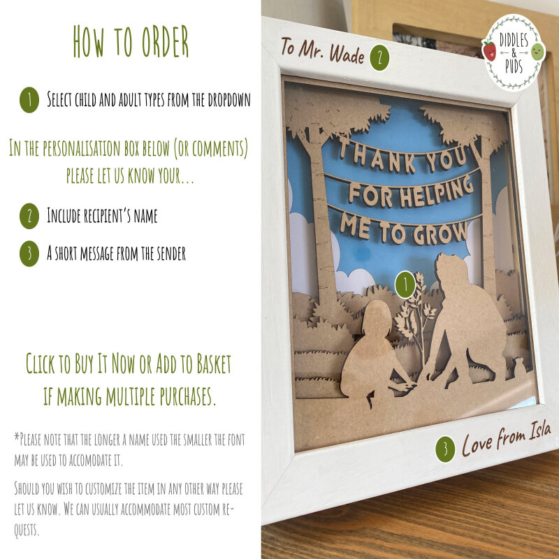 Thank you for helping me grow | Teacher gifts for year end, teaching assistant gift, nursery teacher, thank you teacher - Girl and Male