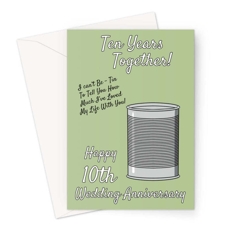 10th Wedding Anniversary Card - Tin - A5 Portrait - 1 Card