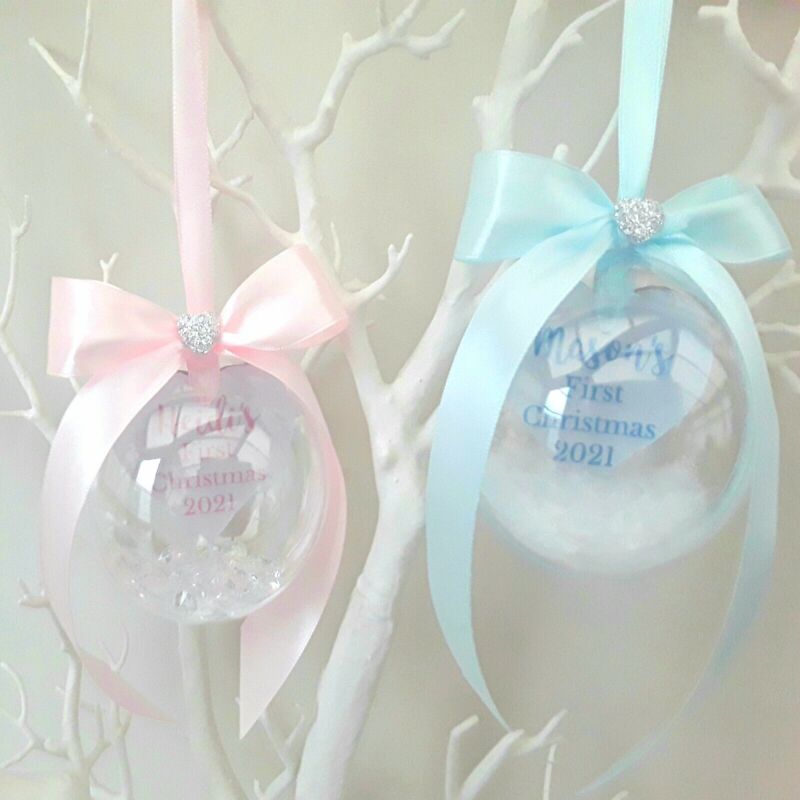 Personalised First Christmas Bauble,Baby's 1st Christmas Bauble,First Xmas Decor - Crystals