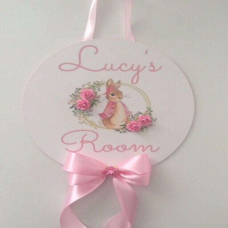 Handmade Personalised Door Sign, Peter Rabbit Nursery Door Sign,Flopsy Door Sign - Flopsy Bunny