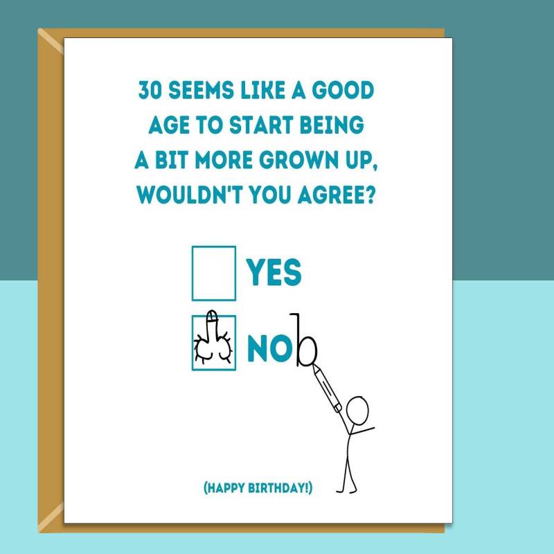 Funny 30th Birthday Card - Personalised inside if required - For Him or For Her - Perfect greetings card for someone turning 30 years old - Blank inside - Small