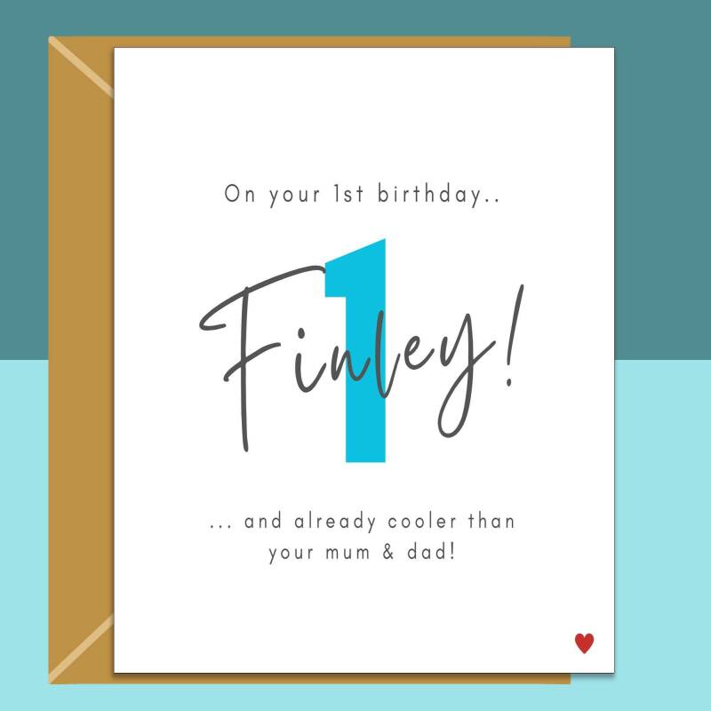 1st Birthday Card - Funny - Personalised - For nephew, cousin, friend's little boy, godson, grandson, or any other baby turning 1 years old. - Blank inside - Small