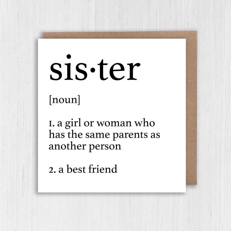 Dictionary definition of sister cute, heartfelt, sweet, best friend birthday card from brother, sibling (Size A6/A5/A4/Square 6x6") - A6: Single card