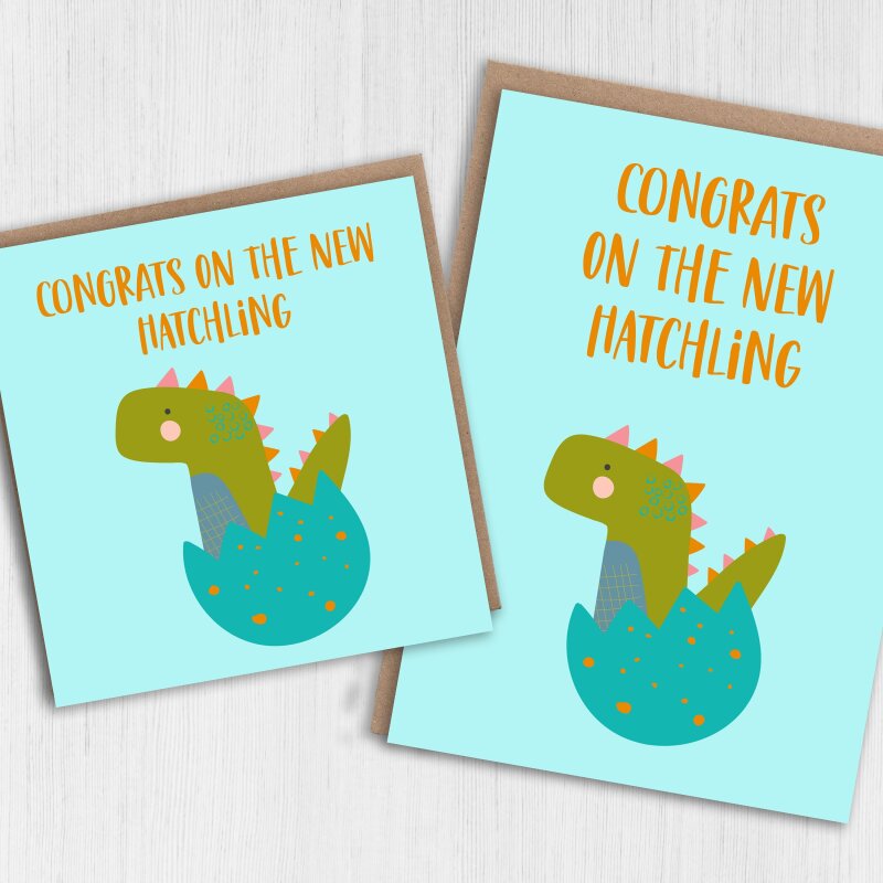 Congrats on the new hatchling cute dinosaur, dino new baby, baby shower, new parents, son, daughter card (Size A6/A5/A4/Square 6x6") - A6: Single card