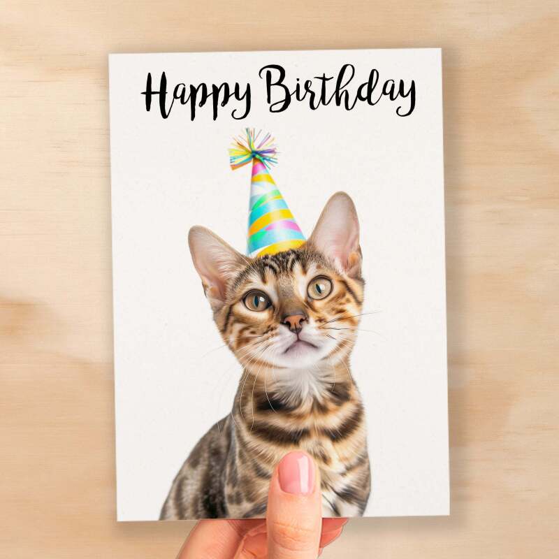 Birthday Card For Anyone Birthday Card For Friend Birthday Card For Her or For Him Bengal Cat Birthday Card For Son or Daughter - Small (4x6) / Blank Message