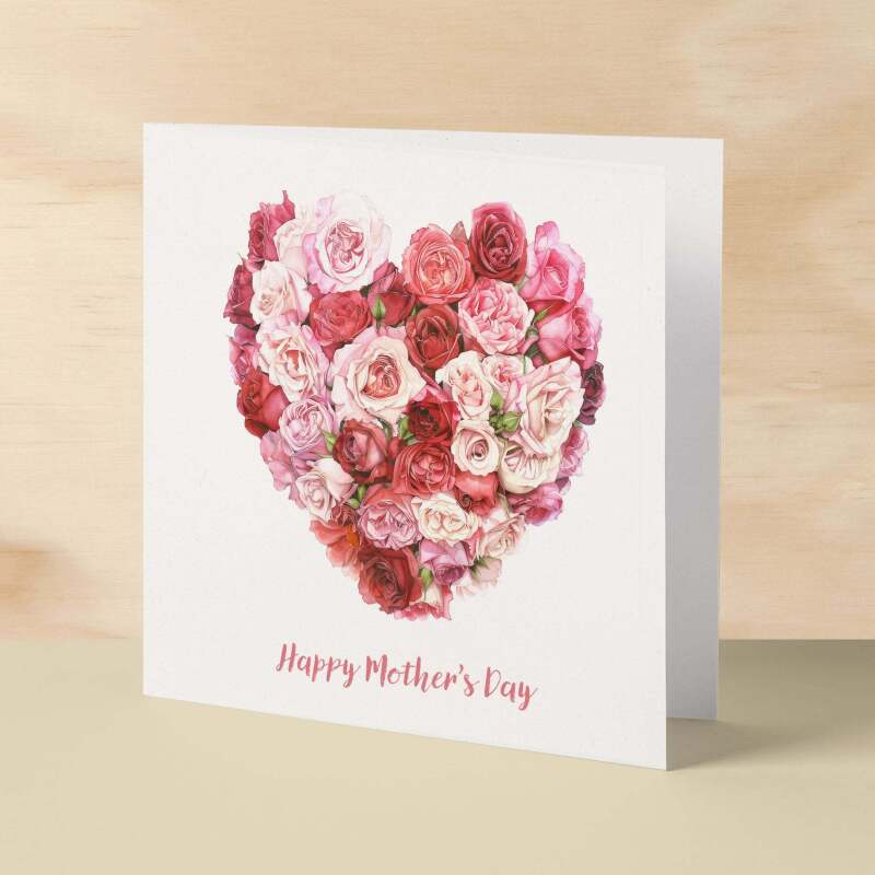 Mother's Day Card For Mum Happy Mother's Day Mothers Day card Mothering Sunday Card Pink Rose Heart Mother's Day Card For Mom Mommy Mum Mummy - Square (6x6) / Blank Message