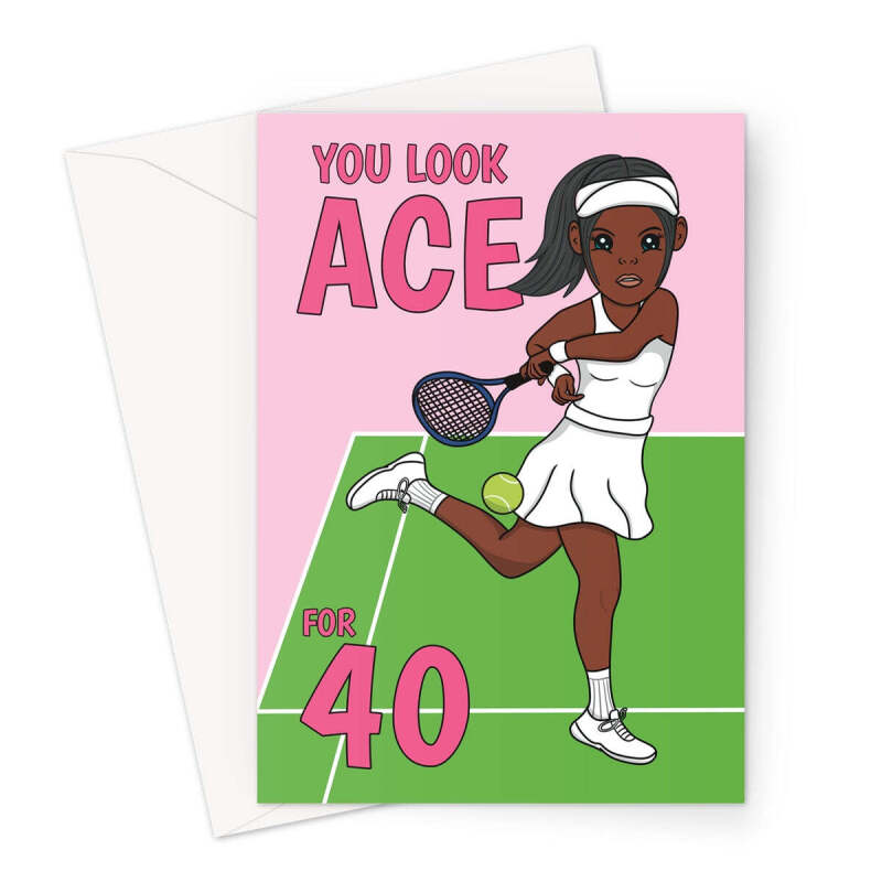 Tennis Themed Birthday Cards - 40th Female - A5 Portrait - 1 Card