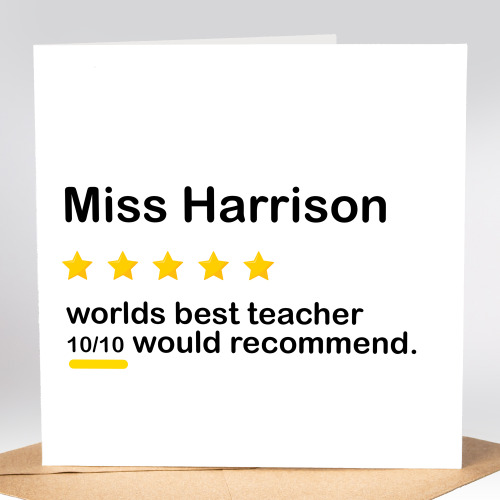 Worlds best teacher recommendation, Personalised Teacher Card