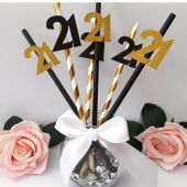 Glitter Age Birthday Straws (ANY AGE)Black & Gold Straws,Glitter Birthday Straws