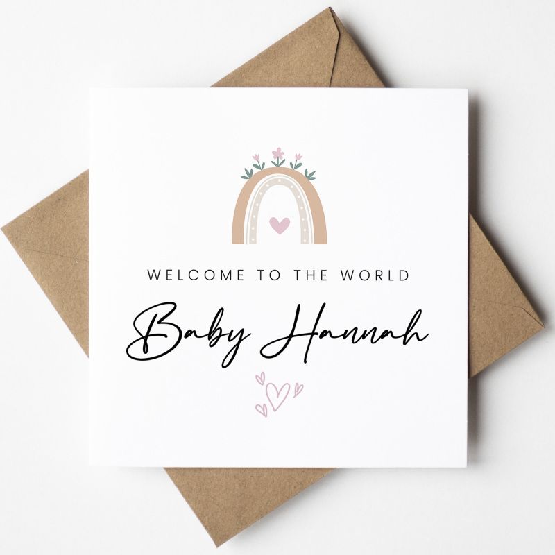 Rainbow New Baby Card, Expecting Card, Welcome to the World Card, New Born, Baby Girl Card, Rainbow Baby Card, Pink Baby Card Pregnancy Card