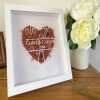 7th Anniversary Gift, Copper Heart Shadow Box, Personalised Copper Flowers, 7 Year Anniversary Frame, Custom Wedding Anniversary Gift - White