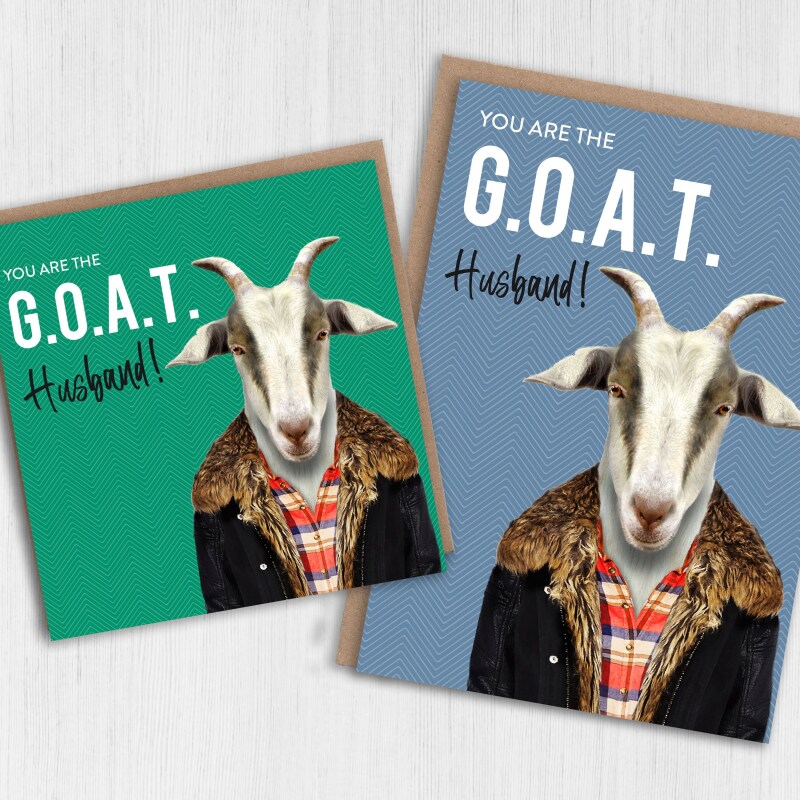 Greatest of All Time (G.O.A.T) Valentines card for wife, husband, girlfriend, boyfriend, partner (Animalyser) (Size A6/A5/A4/Square 6x6") - A6: Single card - Blue