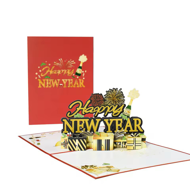 Happy New Year 3D Champagne & Fireworks Popup Card