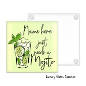 Mojito Luxury Glass Coaster Cocktail Personalised Coaster, Personalised, Fathers Day gift, Christmas Coaster, Birthday Gift, Home Bar.