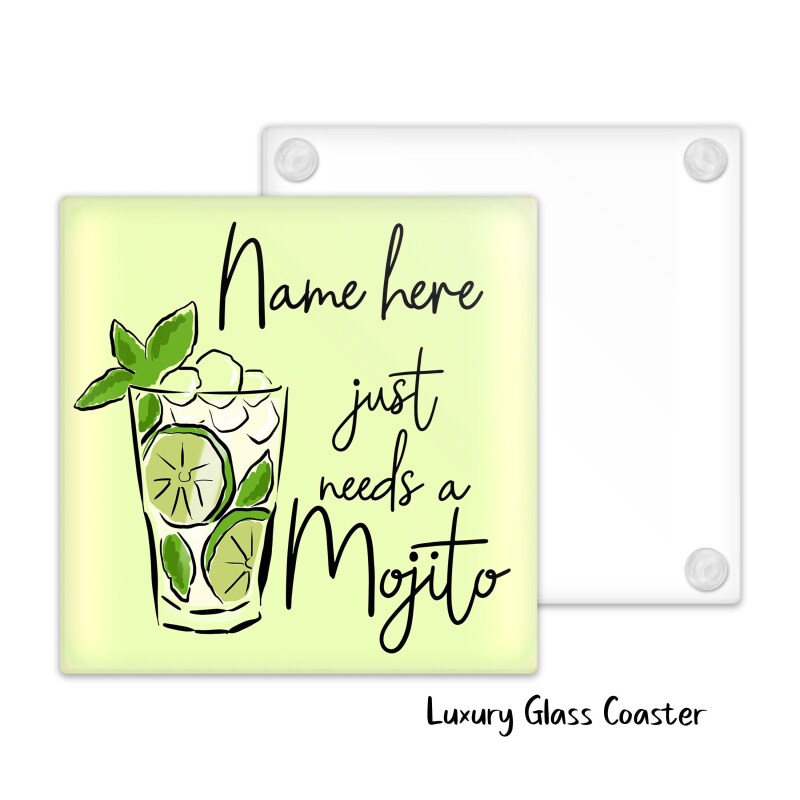 Mojito Luxury Glass Coaster Cocktail Personalised Coaster, Personalised, Fathers Day gift, Christmas Coaster, Birthday Gift, Home Bar. - Single Coaster