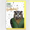 Owl be damned, it's your birthday owl bird in clothes birthday card for friend, mate, male, female (Animalyser) (Size A6/A5/A4/Square 6x6") - A6: Single card