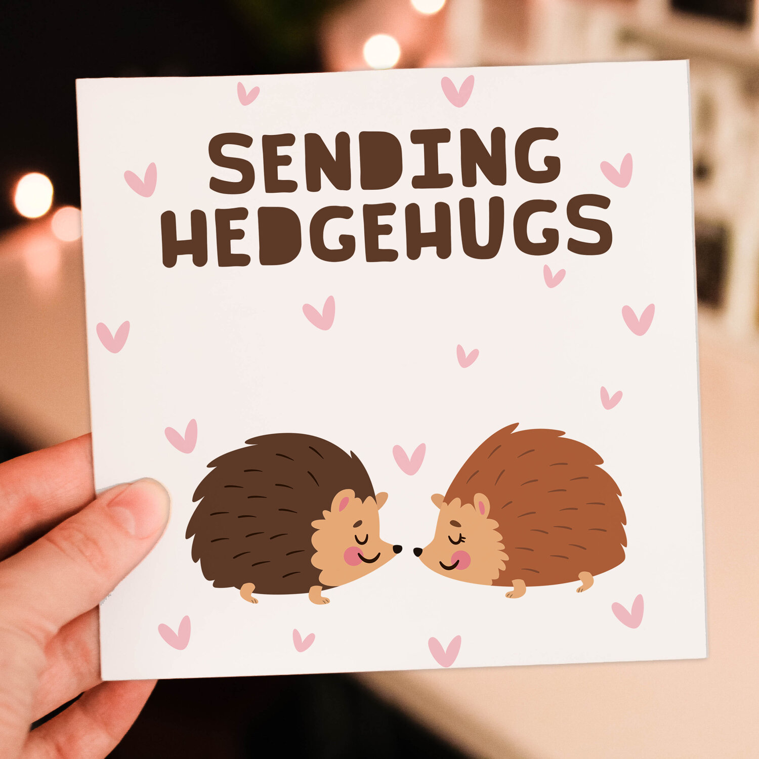 Sending hedgehugs hedgehogs, cute animal, thinking of you, with sympathy, bereavement, get well soon card (Size A6/A5/A4/Square 6x6") - A6: Single card