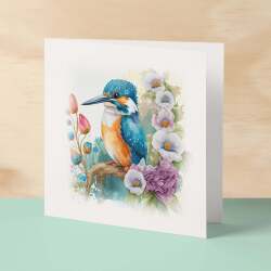 Notelet Card of a King Fisher Any Occasion Card For Her or For Him Card For Birthday or Easter Card Thank You Card - Square (6x6) / Blank Message