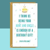 Funny Birthday Card From Aunt and Uncle to Nephew or Niece - Ideal cheeky greetings card for a birthday - Personalised if needed