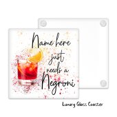 Negroni Luxury Glass Coaster Cocktail Personalised Coaster, Personalised, Fathers Day gift, Christmas Coaster, Birthday Gift, Home Bar