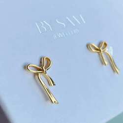 925 Silver Bow earrings, Bow knot bridesmaid earrings - Gold