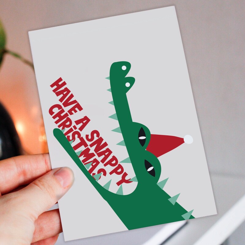Have a Snappy Christmas crocodile, alligator Christmas, Holidays card for children, child, niece, nephew (Size A6/A5/A4/Square 6x6") - A6: Single card