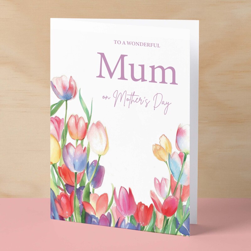 Mother's Day Card For Mum Mothering Sunday Card Love Mum Card Mother's Day Card with Flowers Tulips Wonderful Mum Card - Large (5x7) / Blank Message