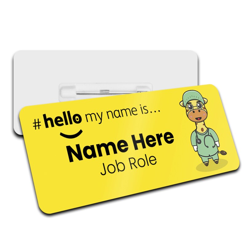 Hello My Name is Name Badge Yellow Griaffe Personalised Premium Name Badge #hello mynameis Name Badge, Nurse Bages, Doctor Name Badges - Standard Name Badge - Style 1