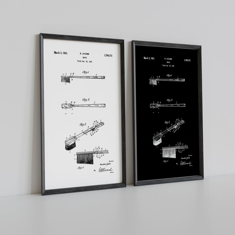 Patent bathroom prints, wall art, decor - A5 - Glossy - Black - Bath and shower