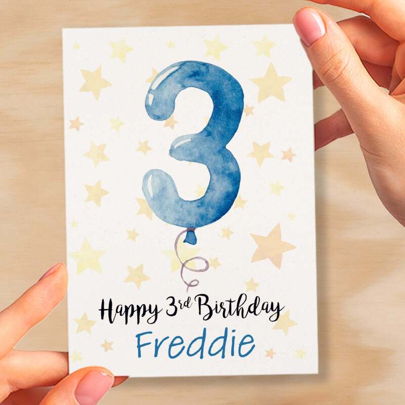 Personalised 3rd Birthday Card For Boy Custom Name Card For Boy Third Birthday Card For Child Birthday Card for Boy Custom 3rd Birthday - Small (4x6) / Blank Message