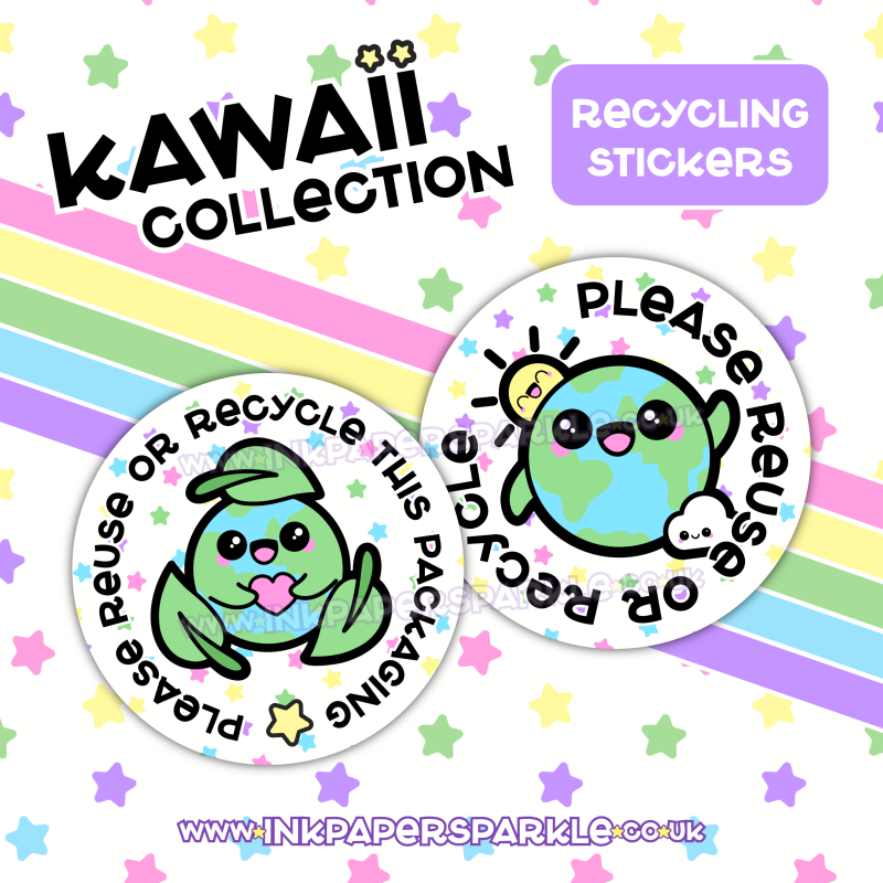 Kawaii Earth Recycling Stickers *New Designs* - Matt - 3 Leaf