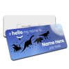 Christmas Hello My Name is Name Badge Dinosaur Santa Sleigh